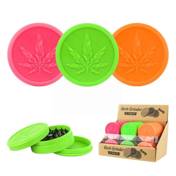 Soft Touch 3 Parts Tobacco Herb Grinders - Plain Assorted Colours - Pink/Green/Orange