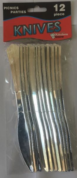 Silver Metal Look Disposable Plastic Knives - Pack Of 12