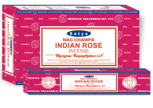 Satya Nag Champa Incense Sticks - Indian Rose - 15 grams - Pack of 12 