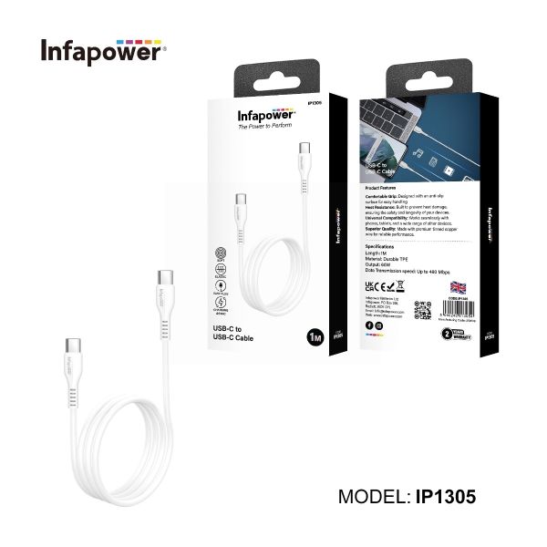 Infapower USB-C To USB-C Cable - White - 1M