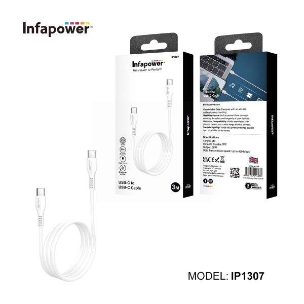 Infapower USB-C To USB-C Cable - White - 3M