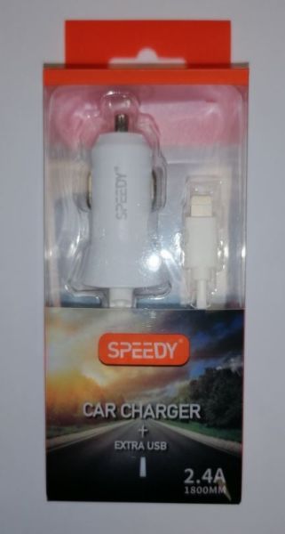Speedy iPhone Lightening Car Charger with Extra USB - 1.8m - 2.4A