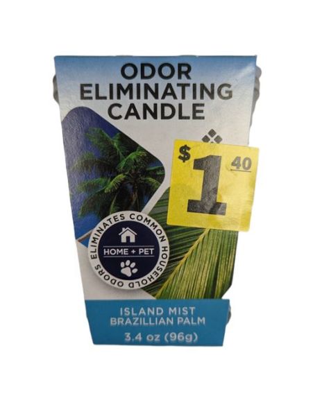 Fresh Fragrance - Odour Eliminating Candle - Island Mist - Brazilian Palm - 96g - Price Marked $1.40