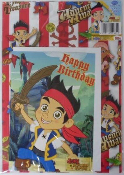 Jake and the Never Land Pirates Birthday Gift Wrapping Sheet, Card & Tag - 50cm X 70cm 