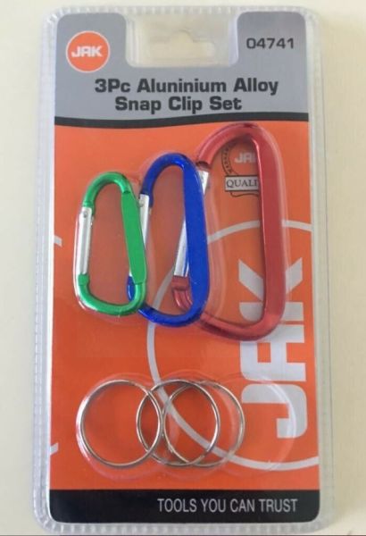 JAK Aluminium Alloy Snap Clip Set - Assorted Colour & Sizes - Pack of 3