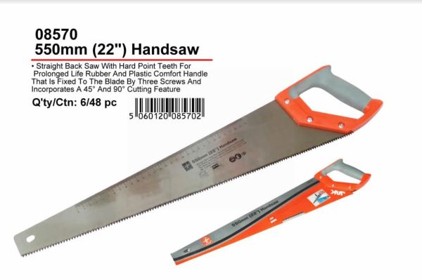 JAK Heavy Duty 22" Straight Back Handsaw with Rubber/Plastic Comfort Handle - 550mm