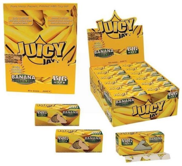 Juicy Jays Banana Rolls - Flavoured Cigarette Rolling Paper Big Size - Pack Of 24 - 32 Leaves Per Pack