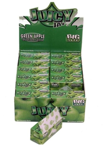 Juicy Jays Green Apple Rolls - Flavoured Cigarette Rolling Paper Big Size - Pack Of 24 - 32 Leaves Per Pack
