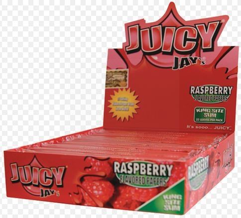Juicy Jays Raspberry Flavoured Cigarette Rolling Paper King Size Slim  - Pack Of 24 - 32 Leaves Per Pack