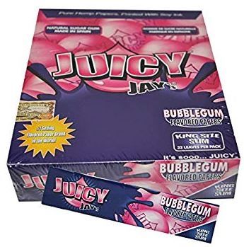 Juicy Jays Bubblegum Flavoured Cigarette Rolling Paper King Size Slim  - Pack Of 24 - 32 Leaves Per Pack