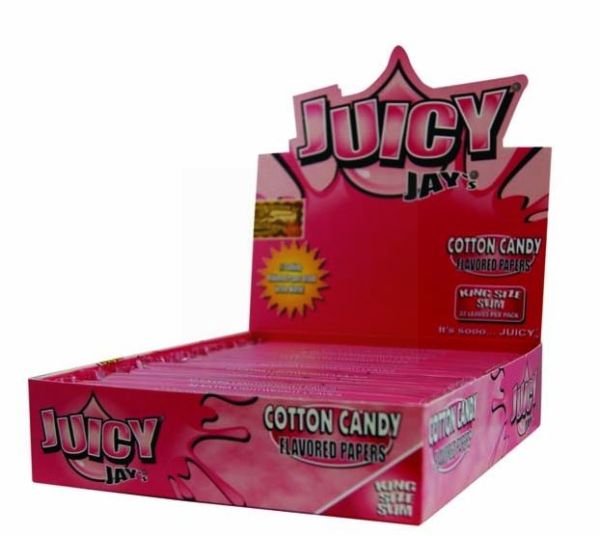 Juicy Jays Cotton Candy Flavoured Cigarette Paper King Size Slim  - Pack Of 24 - 32 Leaves Per Pack