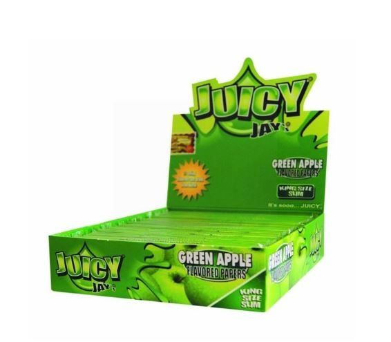 Juicy Jays Green Apple Flavoured Cigarette Rolling Paper King Size Slim  - Pack Of 24 - 32 Leaves Per Pack