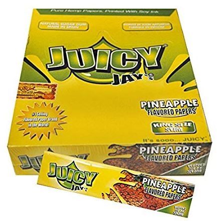 Juicy Jays Pineapple Flavoured Cigarette Rolling Paper King Size Slim  - Pack Of 24 - 32 Leaves Per Pack
