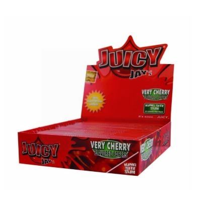 Juicy Jays Very Cherry Flavoured Cigarette Rolling Paper King Size Slim  - Pack Of 24 - 32 Leaves Per Pack