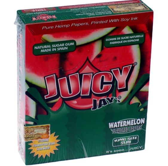Juicy Jays Watermelon Flavoured Cigarette Rolling Paper King Size Slim  - Pack Of 24 - 32 Leaves Per Pack