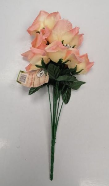 Artificial Flowers - Bunch Of 8 Rose Flowers - Cream/Pink