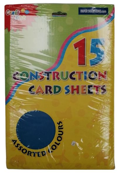Craft Zone Construction Card Sheets - Assorted Colours - 37 x 25cm - Pack of 15