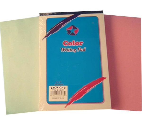 Colour Writing Pad - 80 Sheets - 6" x 9" - Assorted Colours - Pack of 2