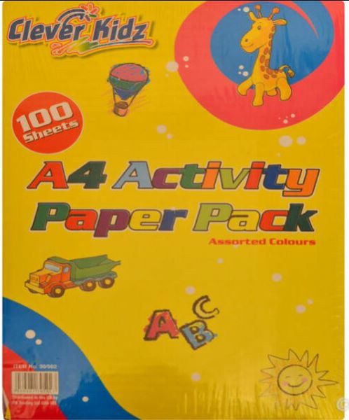 Clever Kidz A4 Activity Paper Pack - Assorted Colours - 100 Sheets