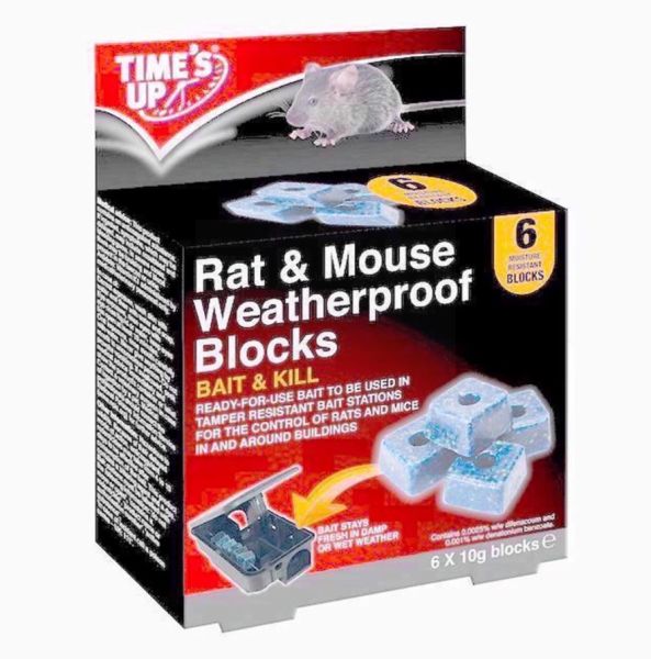 Time's Up Rat & Mouse Bait & Kill Weatherproof Blocks - Pack of 6