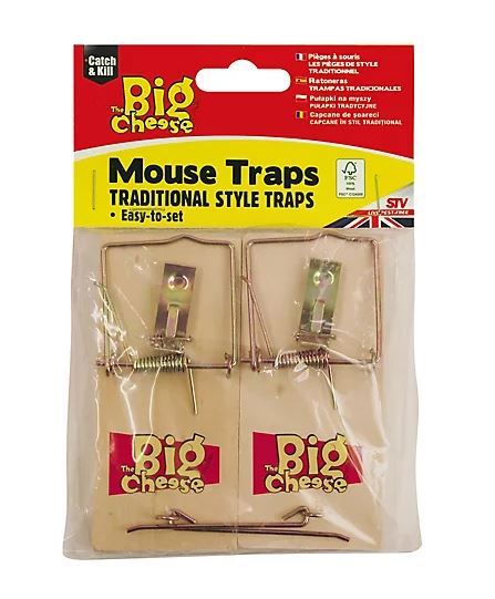 The Big Cheese Easy to Set Traditional Style Mouse Trap - Pack of 2