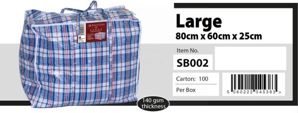 Large Size Check Zipper Shopping/Laundry Bag - Approx 80 x 60 x 25cm - Colours May Vary