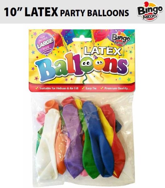 Bingo Traditional Large Latex Balloons - 10" - Pack of 16 - Assorted Colours