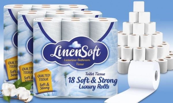 Linen Soft Luxurious Bathroom Quilted Toilet Tissue Paper Roll - 2 Ply - Pack Of 18