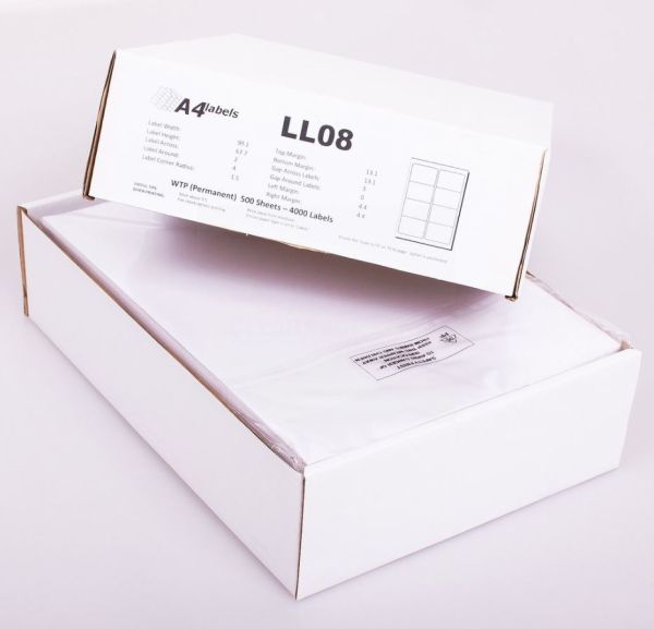 A4 Printer Labels - 8 Labels Per Sheet - Pack of 500