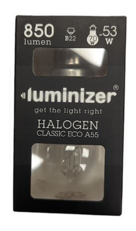 Luminizer Halogen Classic ECO A55 B22 Bulb - 53W - 850 Lumen