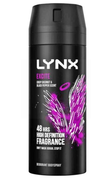 Lynx Excite Deodorant & Body Spray - Crisp Coconut & Black Pepper Scent - 150ml