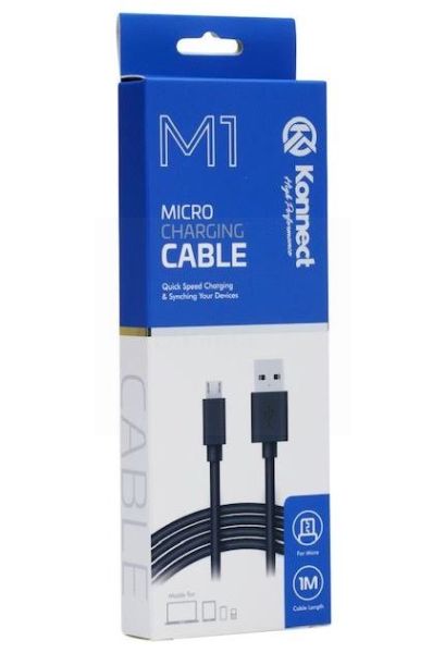 Konnect High Performance M1 Quick Speed Micro Charging Cable for Samsung/Huawei - Black - 1m 