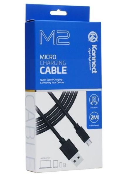 Konnect High Performance M2 Quick Speed Micro Charging Cable for Samsung - Black - 2m 
