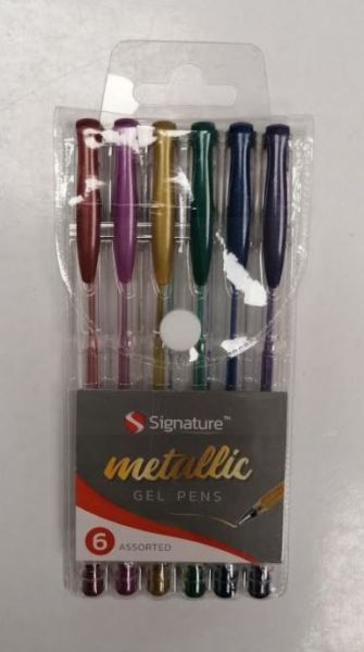 Signature Metallic Gel Pens - Assorted Colours - Pack of 6