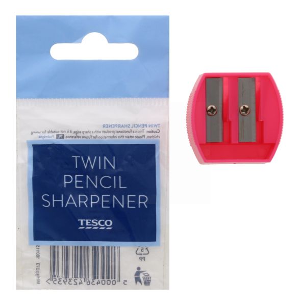 Tesco Twin Pencil Sharpener - Colours May Vary