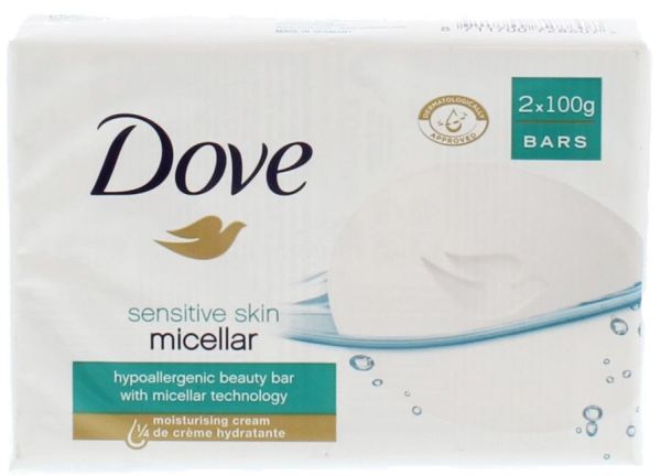 Dove Moisturising Cream Soap - Micellar Sensitive Skin - Pack Of 2 X 100G 