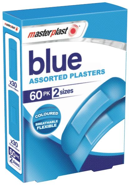 MASTERPLAST BLUE PLASTERS - ASSORTED - 2 SIZES - PACK OF 60