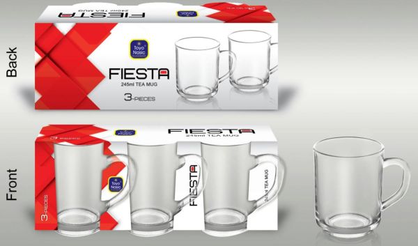 Fiesta Transparent Glass Tea Mug - 245Ml - Pack Of 3