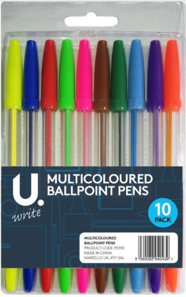 Multicoloured Ballpoint Pens - Pack Of 10