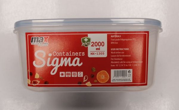 Max Microwave Safe Plastic Sigma Container - 2000ml