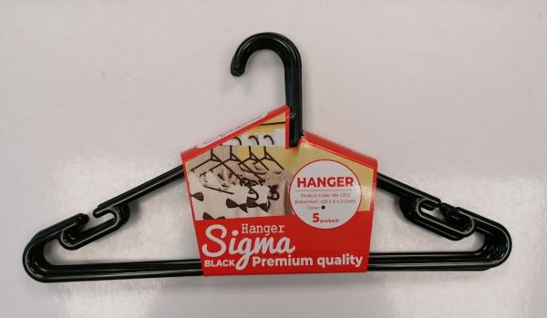 Premium Quality Sigma Hangers - Black - 420 x 6 x 212mm - Pack of 5