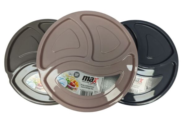 Max House Wares 3 Compartment Round Storage Box - Assorted Colours