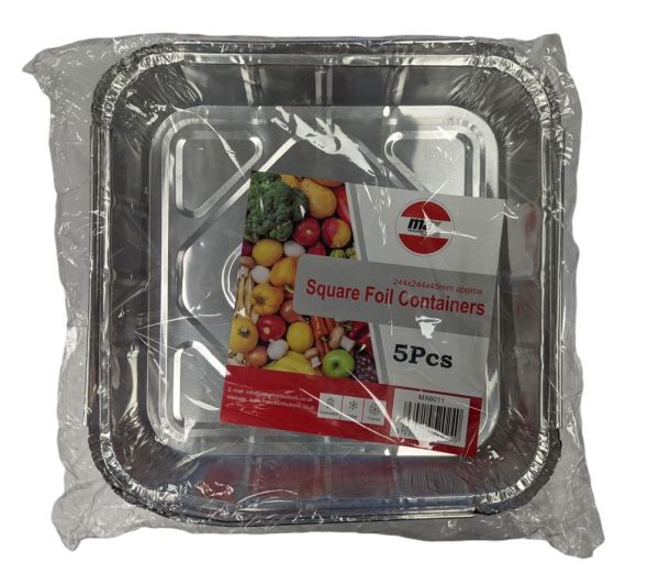 Max House Wares Aluminium Foil Square Containers - 24 x 24 x 4.5cm - Pack of 5