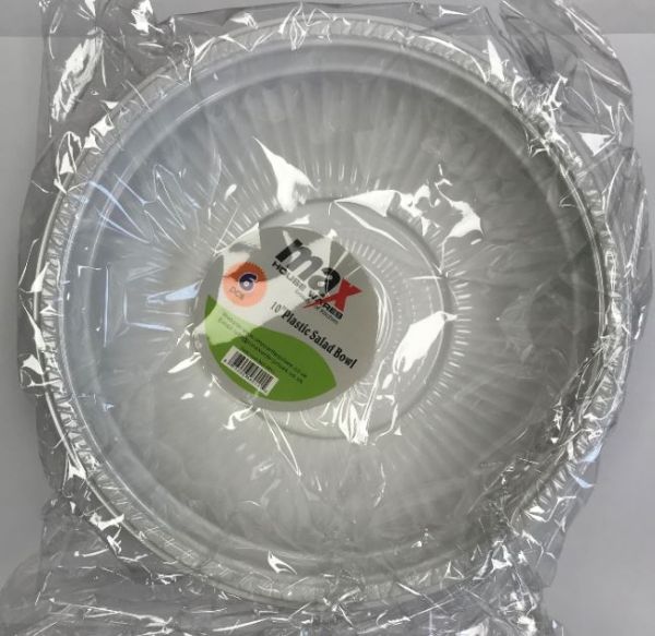 Max Disposable Plastic Salad Bowl - 10" - White - Pack of 6