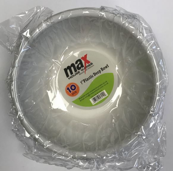 Max Disposable Plastic Deep Bowl - 7" - White - Pack of 10