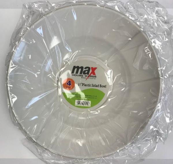 Max Disposable Plastic Salad Bowl - 11" - White - Pack of 4