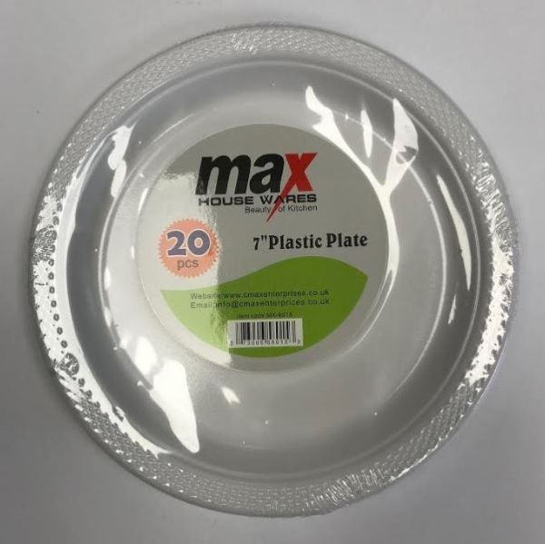 Max Disposable Plastic Round Plate - 7" - White - Pack of 20