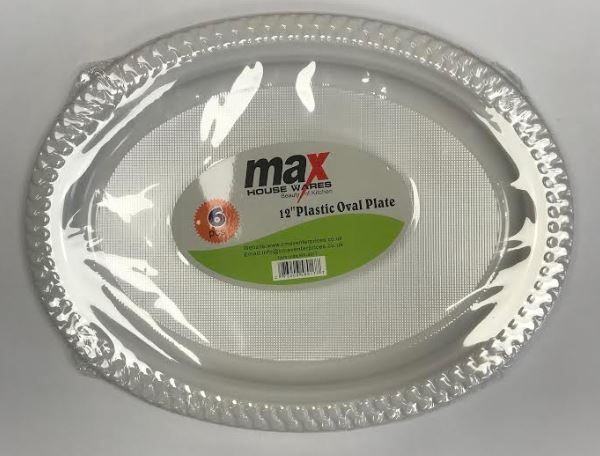 Max Disposable Plastic Oval Plate - 12" - White - Pack of 6