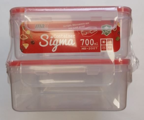 Max Microwave Safe Clip Lock Plastic Sigma Container - 700ml - Pack of 2