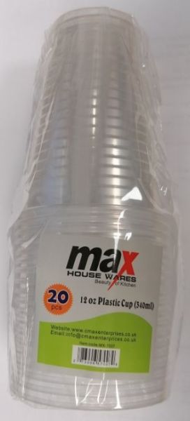 Plastic Disposable Cups - 12 oz - 340ml - Pack of 20